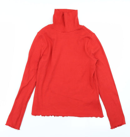 Additional front view of Marks & Spencer girls’ red basic t-shirt, size 10-11, years - ribbed