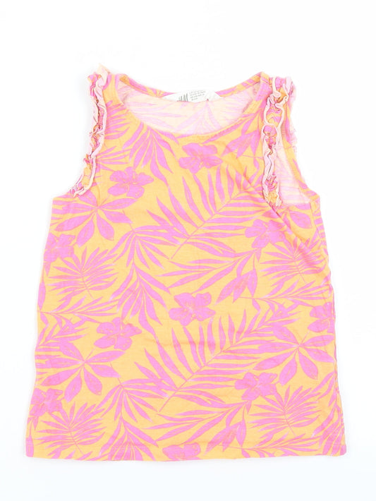 H&M Girls Orange Floral  Basic Tank Size 7-8 Years