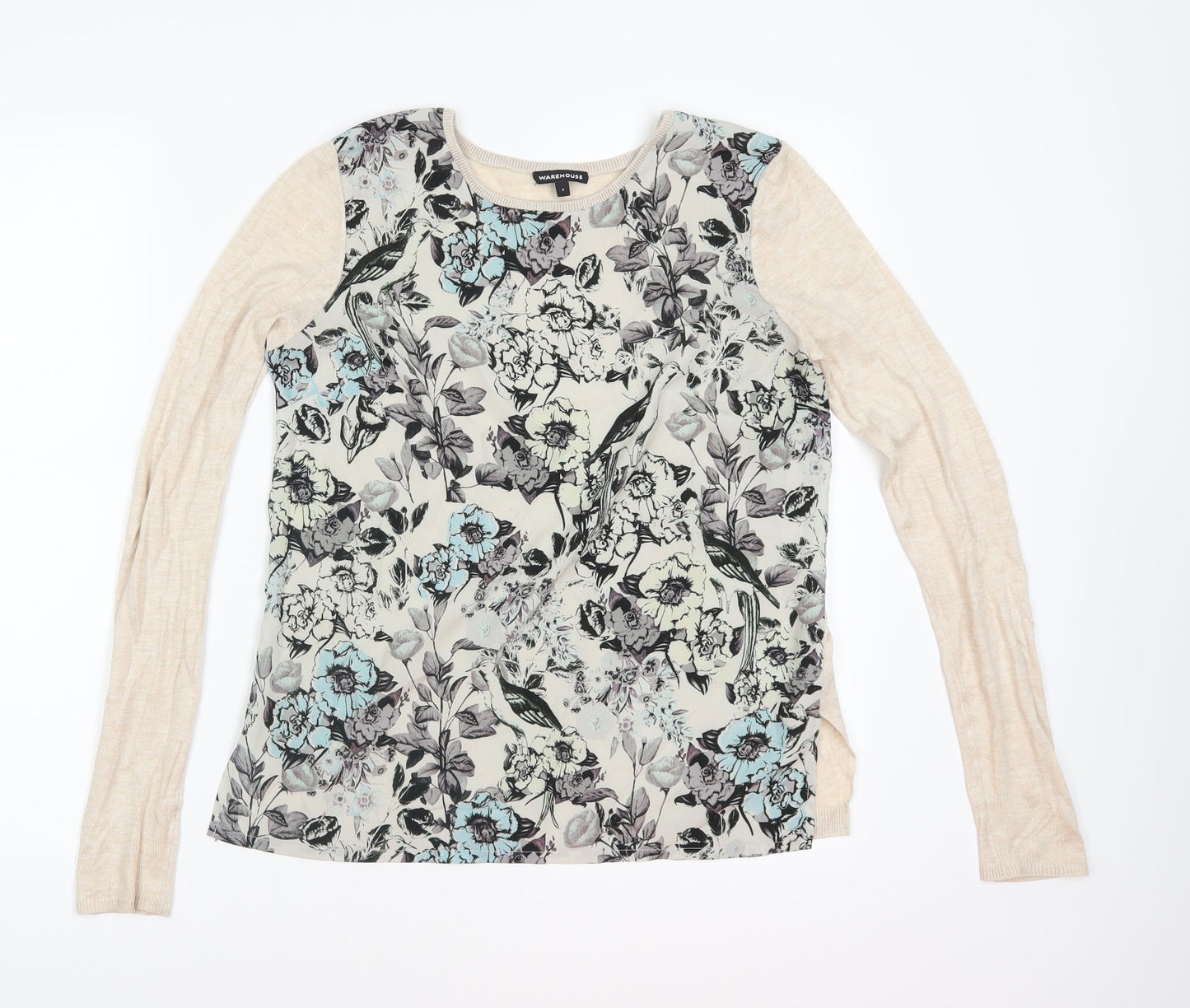 Warehouse Womens Beige Floral  Pullover Jumper Size S