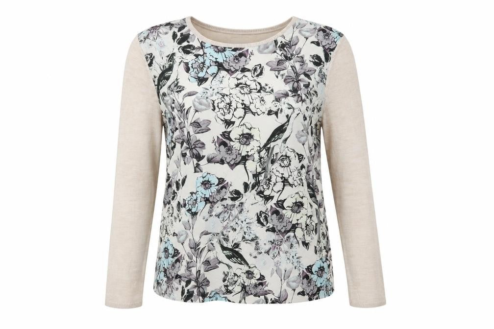 Warehouse Womens Beige Floral  Pullover Jumper Size S
