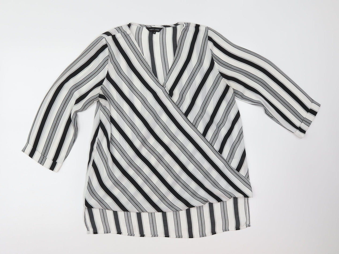 New Look Womens White Striped  Tunic Blouse Size 8