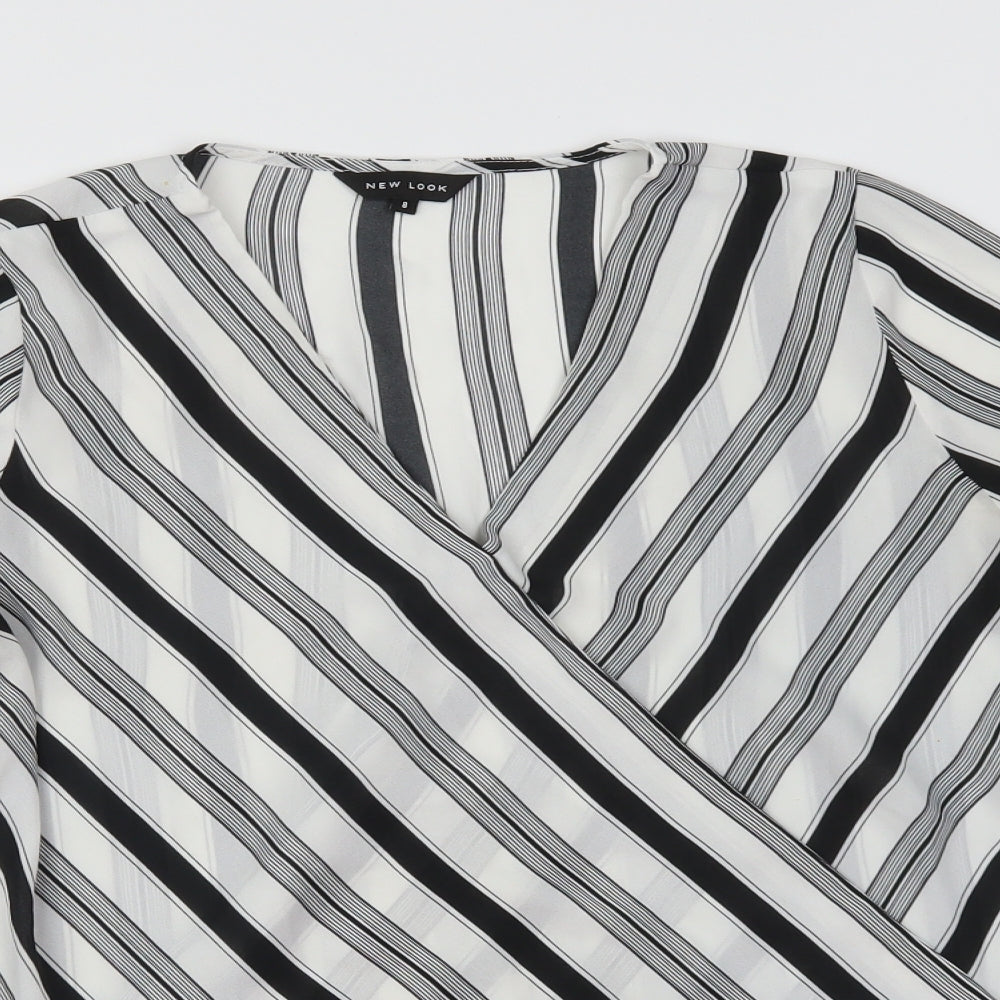 New Look Womens White Striped  Tunic Blouse Size 8