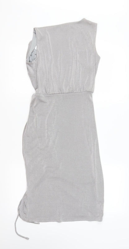 Back view of Miss Selfridge women’s silver bodycon, size UK 10, - gathered front