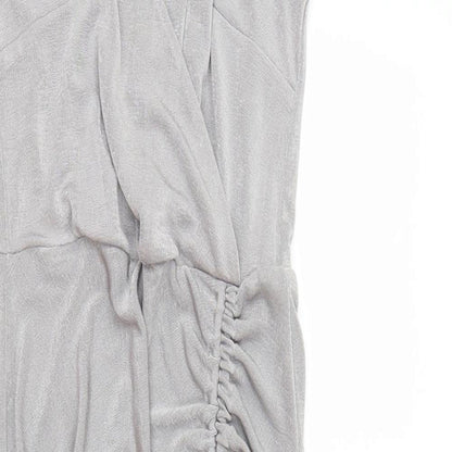 Close-up detail of Miss Selfridge women’s silver bodycon, size UK 10, - gathered front