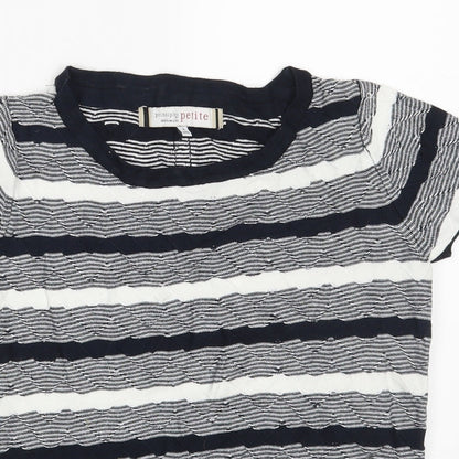 Close-up detail of Principles women’s multicoloured striped jumper, size UK 8