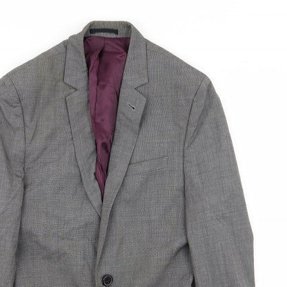 Close-up detail of ASOS men’s grey jacket blazer, size 34