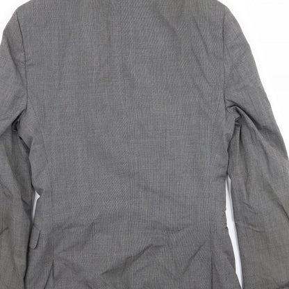 Brand and care label for ASOS men’s grey jacket blazer, size 34