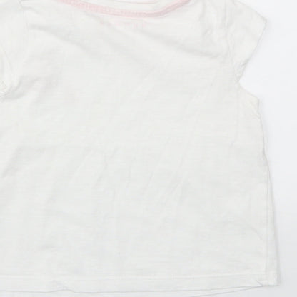 Brand and care label for Nutmeg girls’ white basic t-shirt, size 12-18, months