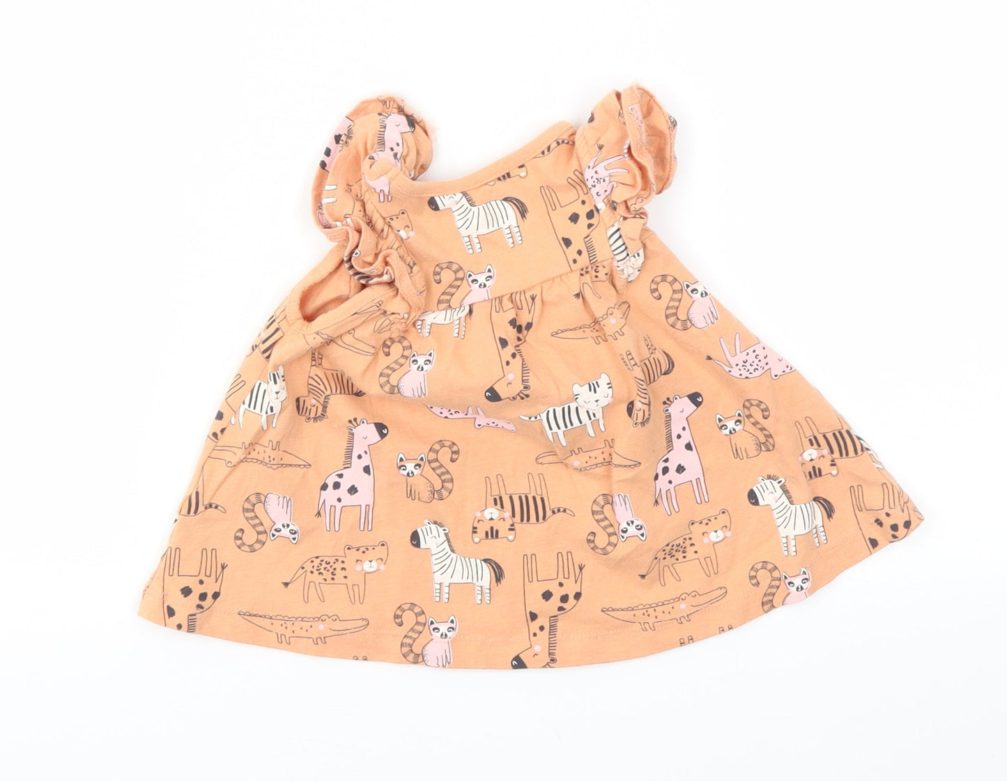 George Girls Orange Animal Print  Basic T-Shirt Size 12-18 Months