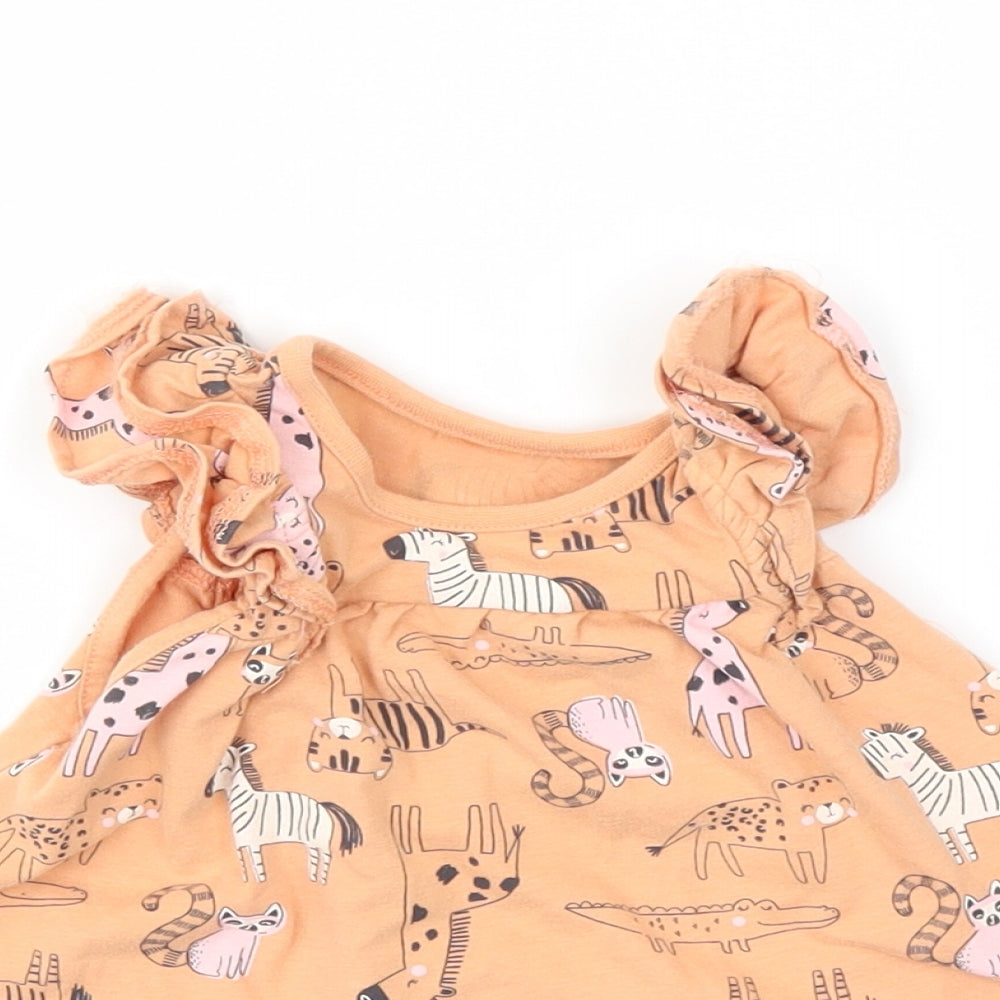 George Girls Orange Animal Print  Basic T-Shirt Size 12-18 Months