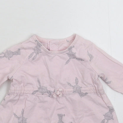 Close-up detail of F&F girls’ pink jumper dress, size 3-6, months