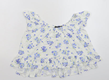Preloved Boohoo Womens White Floral  Basic T-Shirt Size 8 - Front