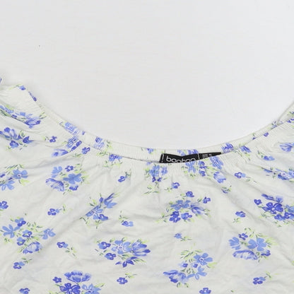 Preloved Boohoo Womens White Floral  Basic T-Shirt Size 8 - Detail
