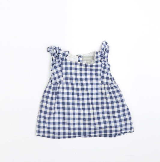 Primark Girls Blue Check  Basic Blouse Size 12-18 Months  - ruffle shoulders