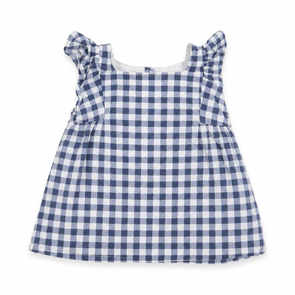 Primark Girls Blue Check  Basic Blouse Size 12-18 Months  - ruffle shoulders