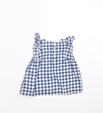 Back view of Primark girls’ blue check basic blouse, size 12-18, months - ruffle shoulders