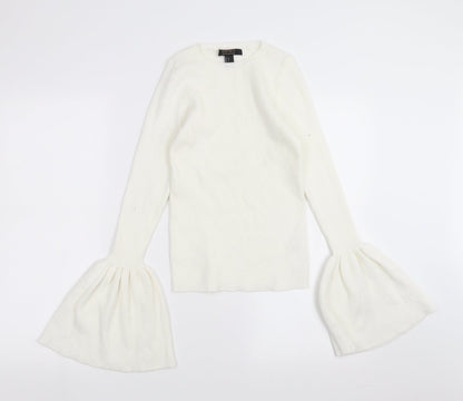 Preloved FOREVER 21 Womens White   Pullover Jumper Size L  - flared sleeves - Front