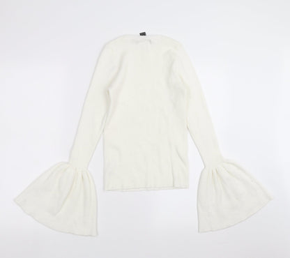 Preloved FOREVER 21 Womens White   Pullover Jumper Size L  - flared sleeves - Back