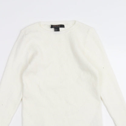 Preloved FOREVER 21 Womens White   Pullover Jumper Size L  - flared sleeves - Detail