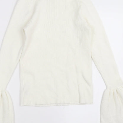 Preloved FOREVER 21 Womens White   Pullover Jumper Size L  - flared sleeves - Label