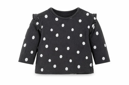 Front view of George girls’ grey polka dot jumper, size 0-3, months