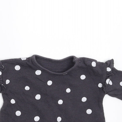 Close-up detail of George girls’ grey polka dot jumper, size 0-3, months