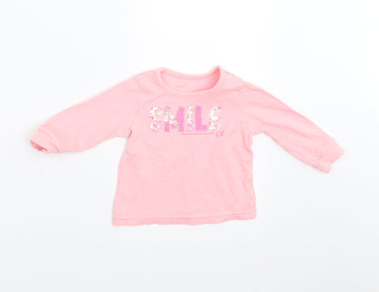 Additional front view of Dylan George girls’ pink basic t-shirt, size 6-9, months - smile