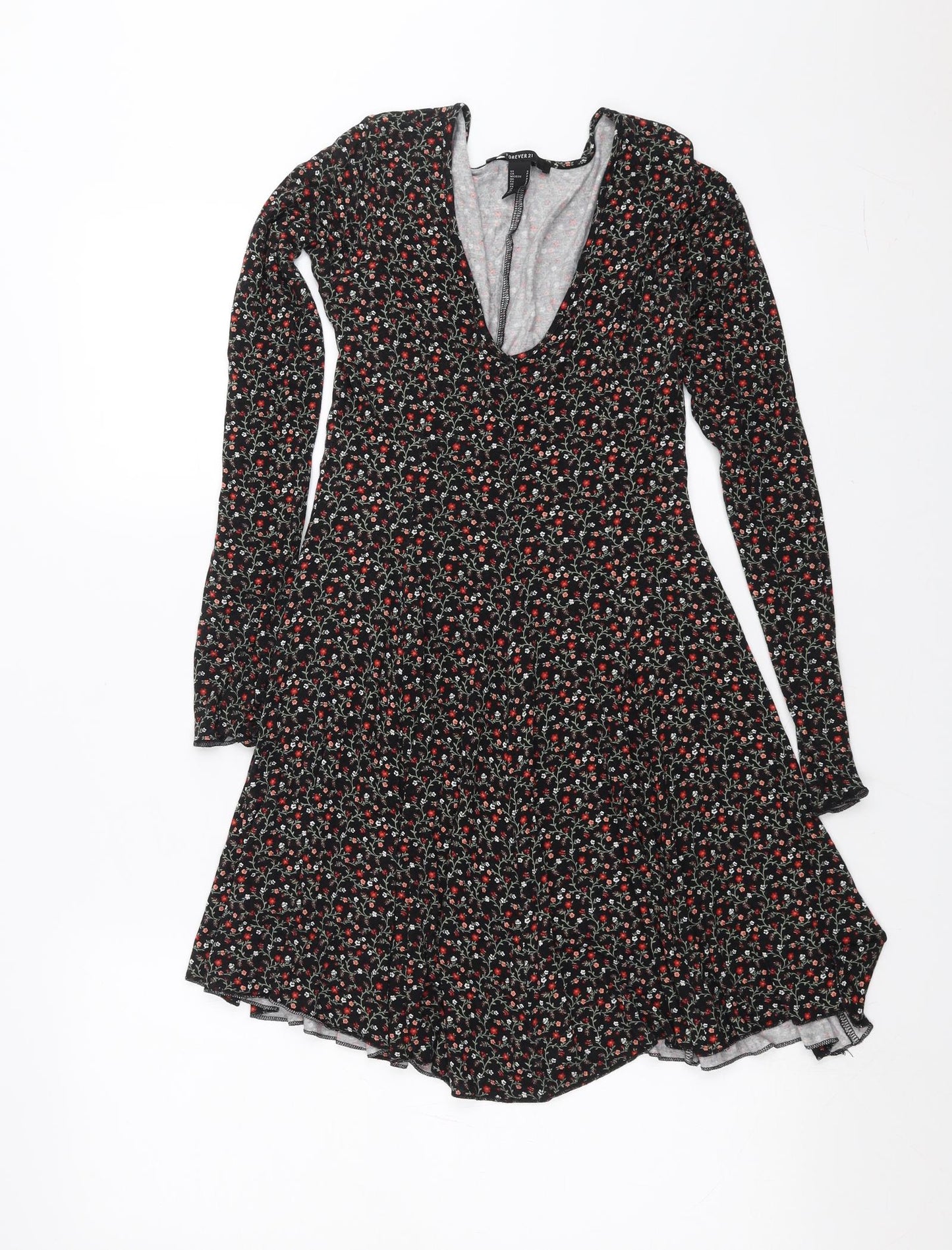 FOREVER 21 Womens Black Floral  Skater Dress  Size S