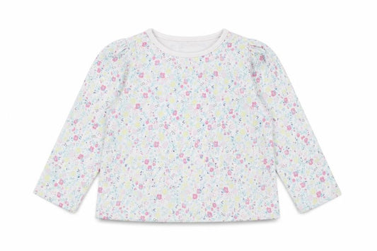 Front view of TU girls’ green floral basic t-shirt, size 9-12, months