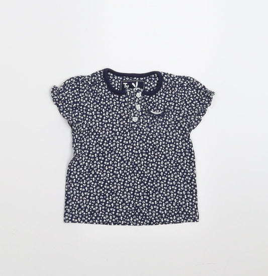 Sainsburys  Girls Blue Floral  Basic T-Shirt Size 6-9 Months