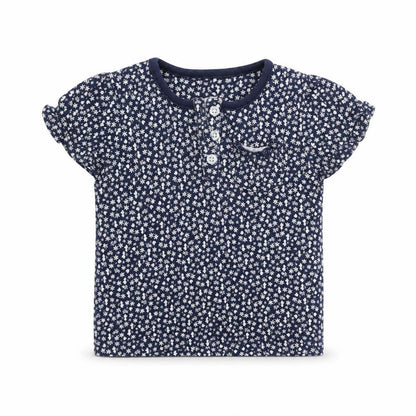 Front view of TU girls’ blue floral basic t-shirt, size 6-9, months