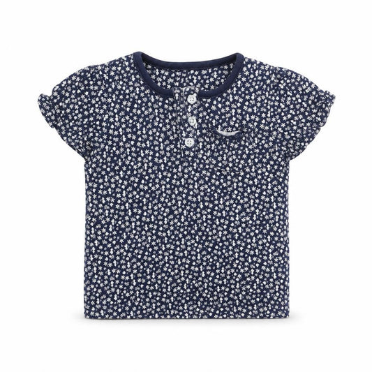 Front view of TU girls’ blue floral basic t-shirt, size 6-9, months
