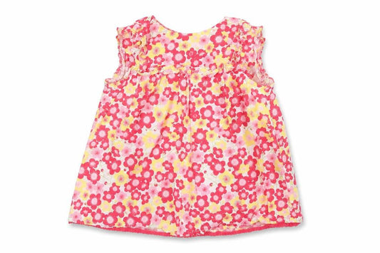 Front view of Mother and Child girls’ pink floral tank dress, size 18-24, months