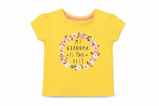 Front view of Primark girls’ yellow basic t-shirt, size 6-9, months