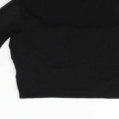 Brand and care label for ASOS women’s black basic t-shirt, size UK 14
