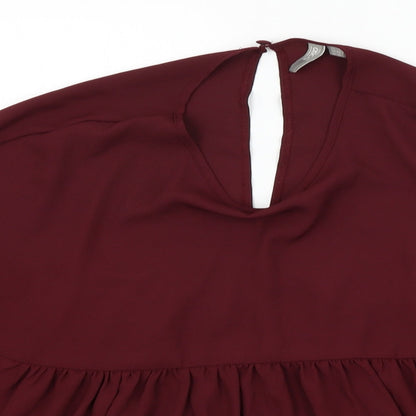 Close-up detail of ASOS women’s purple basic blouse, size UK 14