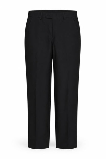 Front view of Taylor & Wright women’s black trousers, size UK 30, in, 33-inch leg