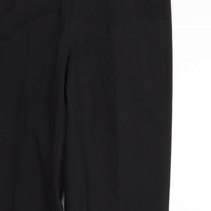Close-up detail of Taylor & Wright women’s black trousers, size UK 30, in, 33-inch leg