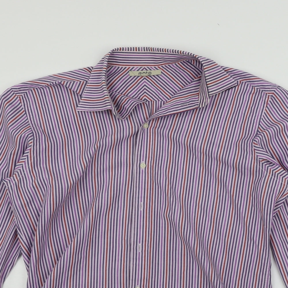 Moto Mens Purple Striped   Button-Up Size L
