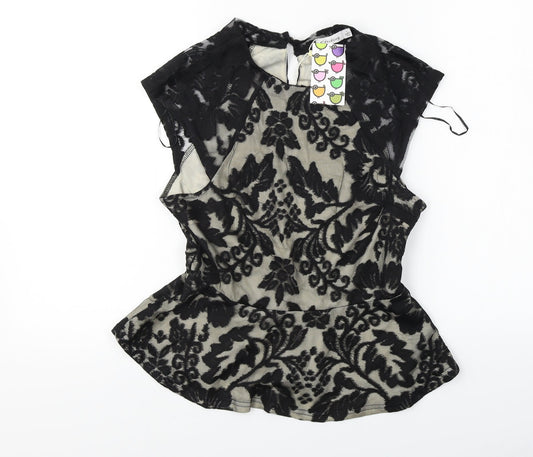 Striking  Womens Black Floral  Basic T-Shirt Size L