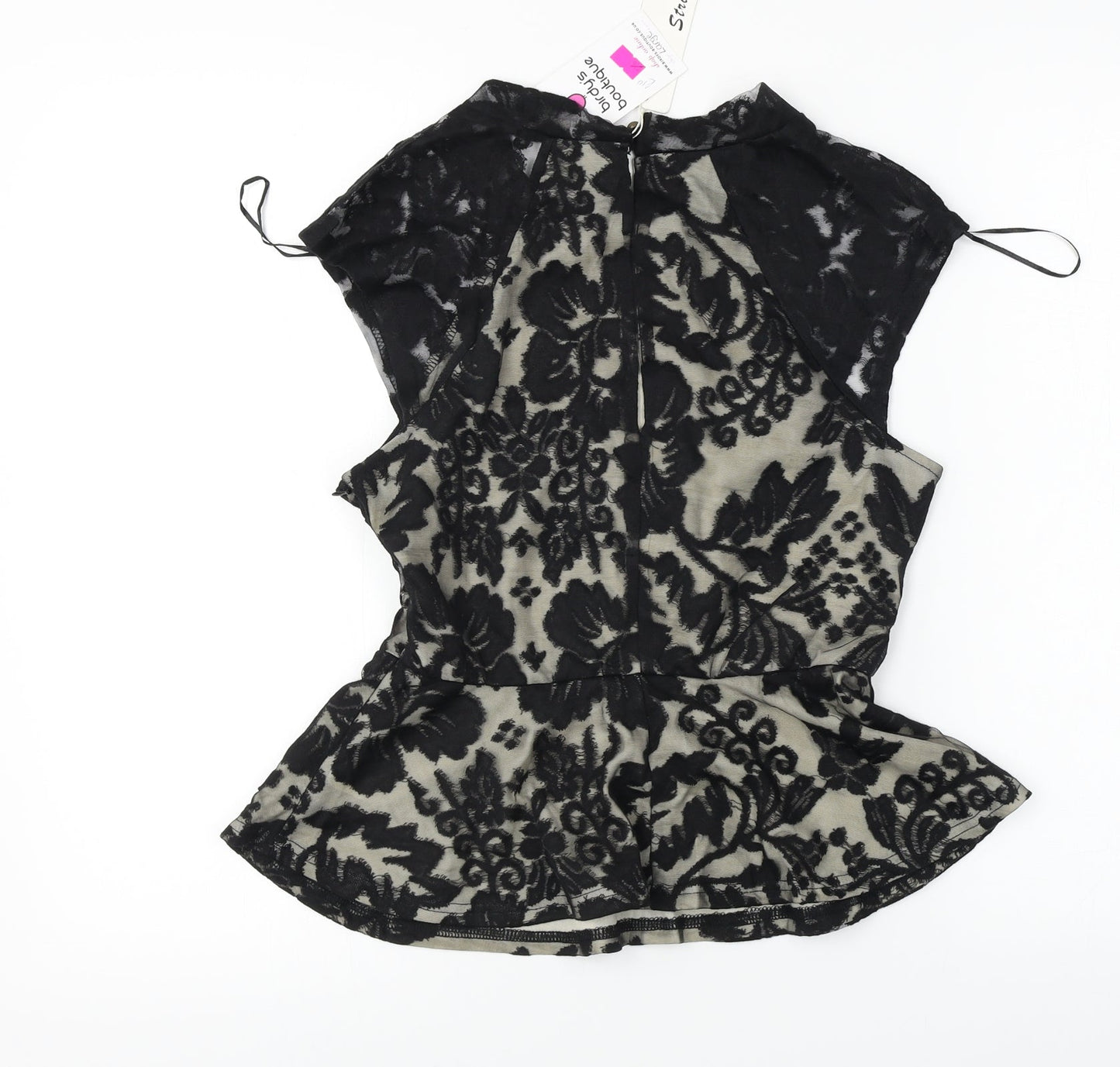 Striking  Womens Black Floral  Basic T-Shirt Size L