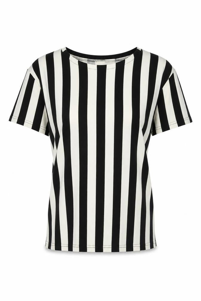 MOLLIE  Womens White Striped  Basic T-Shirt Size M