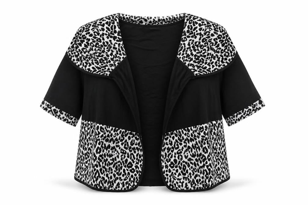 Ecaline Womens Black Animal Print  Basic Blouse Size M