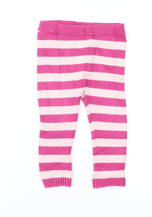 John Lewis Girls Pink Striped Knit Jogger Trousers Size 9-12 Months