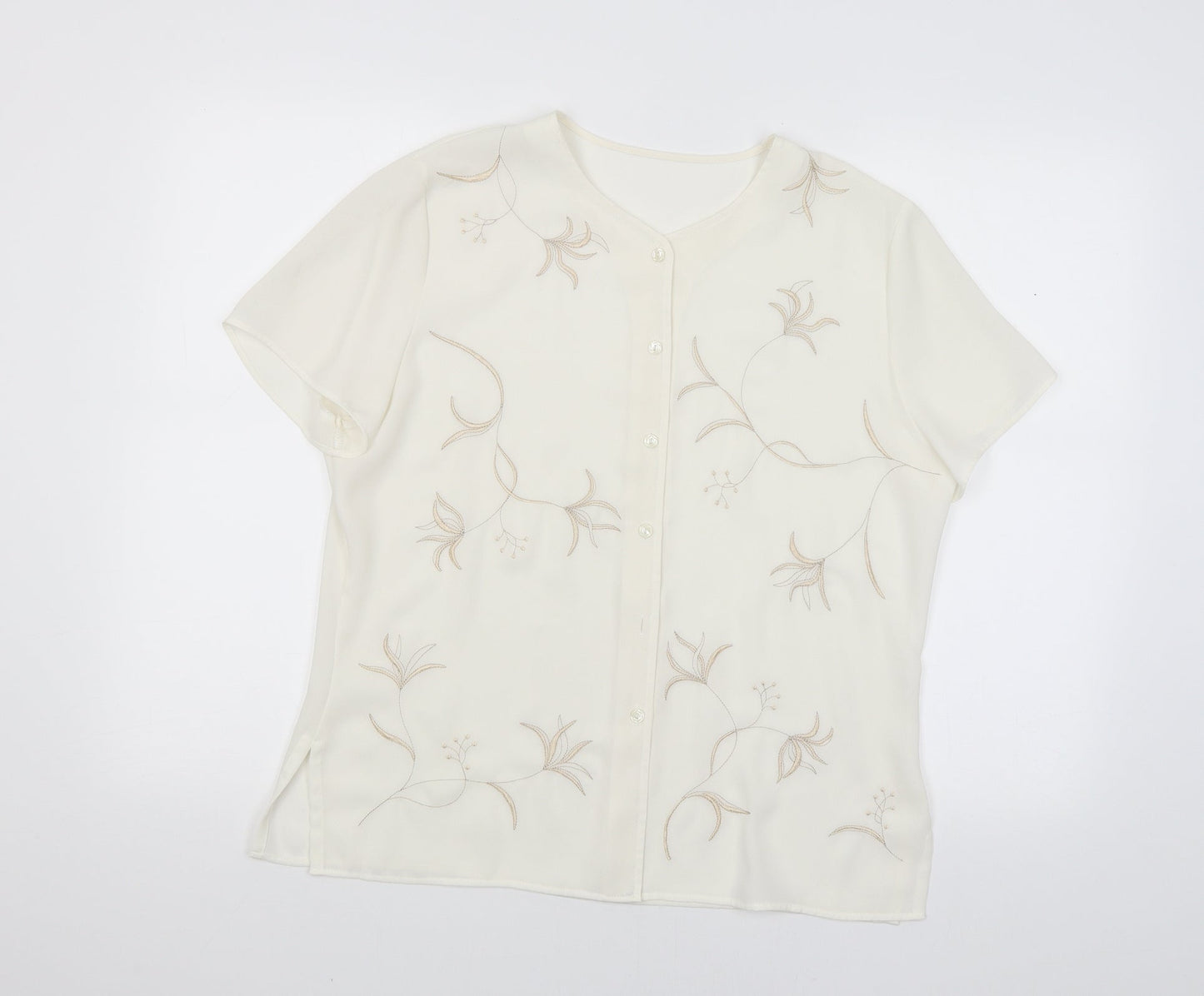 Preworn Womens White Floral  Basic Blouse Size L
