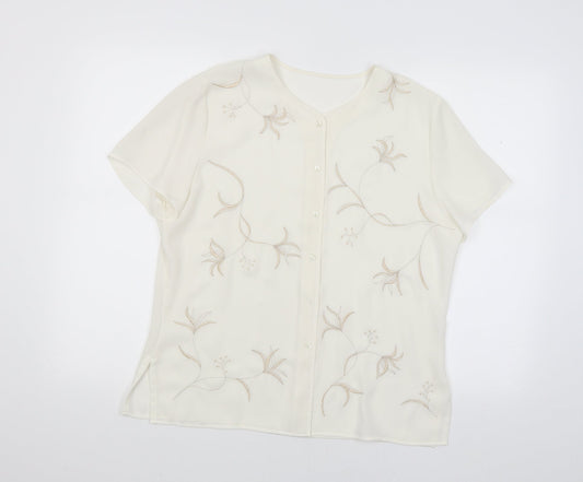 Preworn Womens White Floral  Basic Blouse Size L