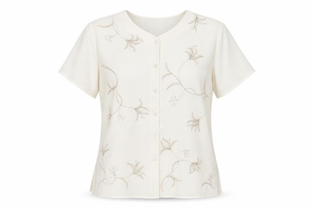 Preworn Womens White Floral  Basic Blouse Size L