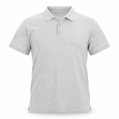 Front view of Acw85 men’s grey polo, size M