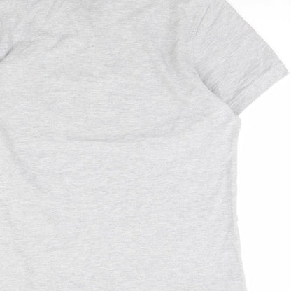 Brand and care label for Acw85 men’s grey polo, size M