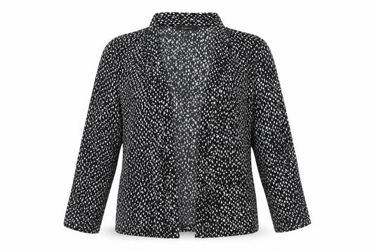 Front view of Atmosphere women’s black polka dot jacket, size UK 12